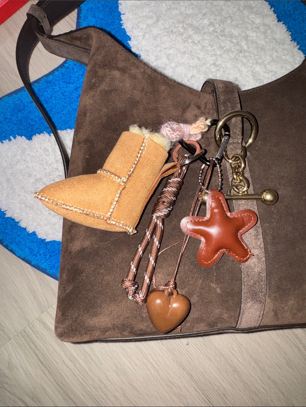 Brown Leather Star & Heart Bag Charm Keychain